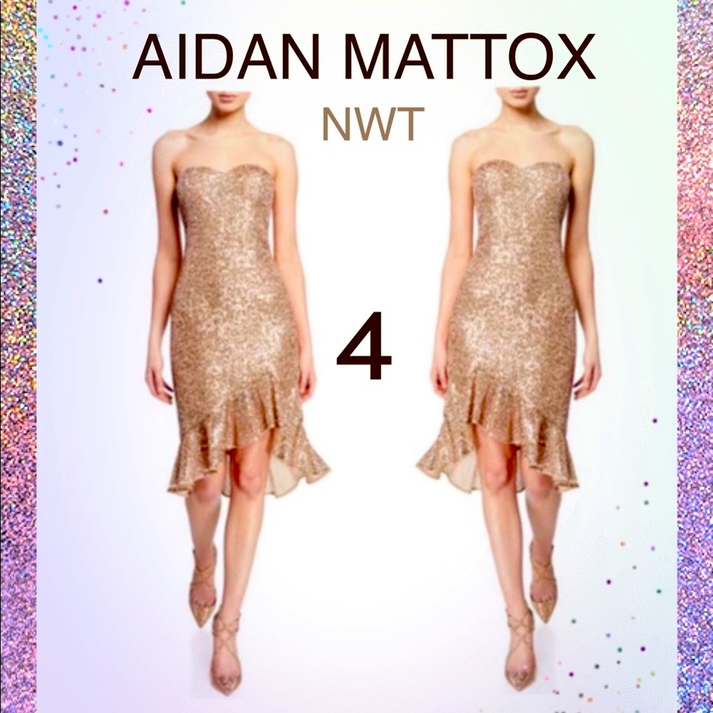 NWT (4) AIDAN MATTOX rose gold sequin embellished dazzling runway red carpet